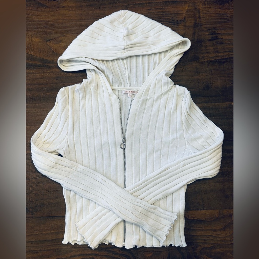 PACSUN Lottie Moss Off-White Ribbed Zip-Up Hoodie